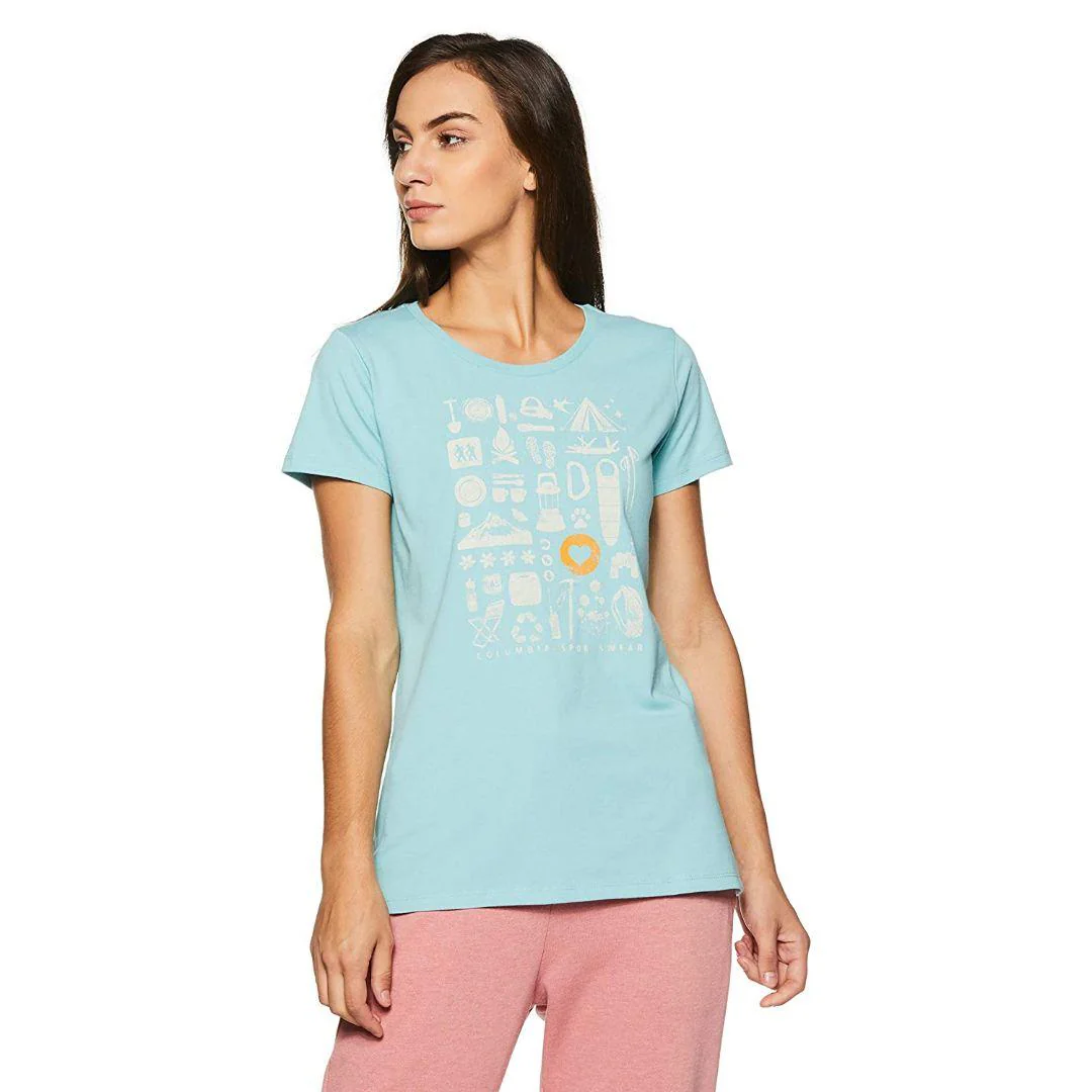 Columbia Women Green Camp Stamp Performance Tee