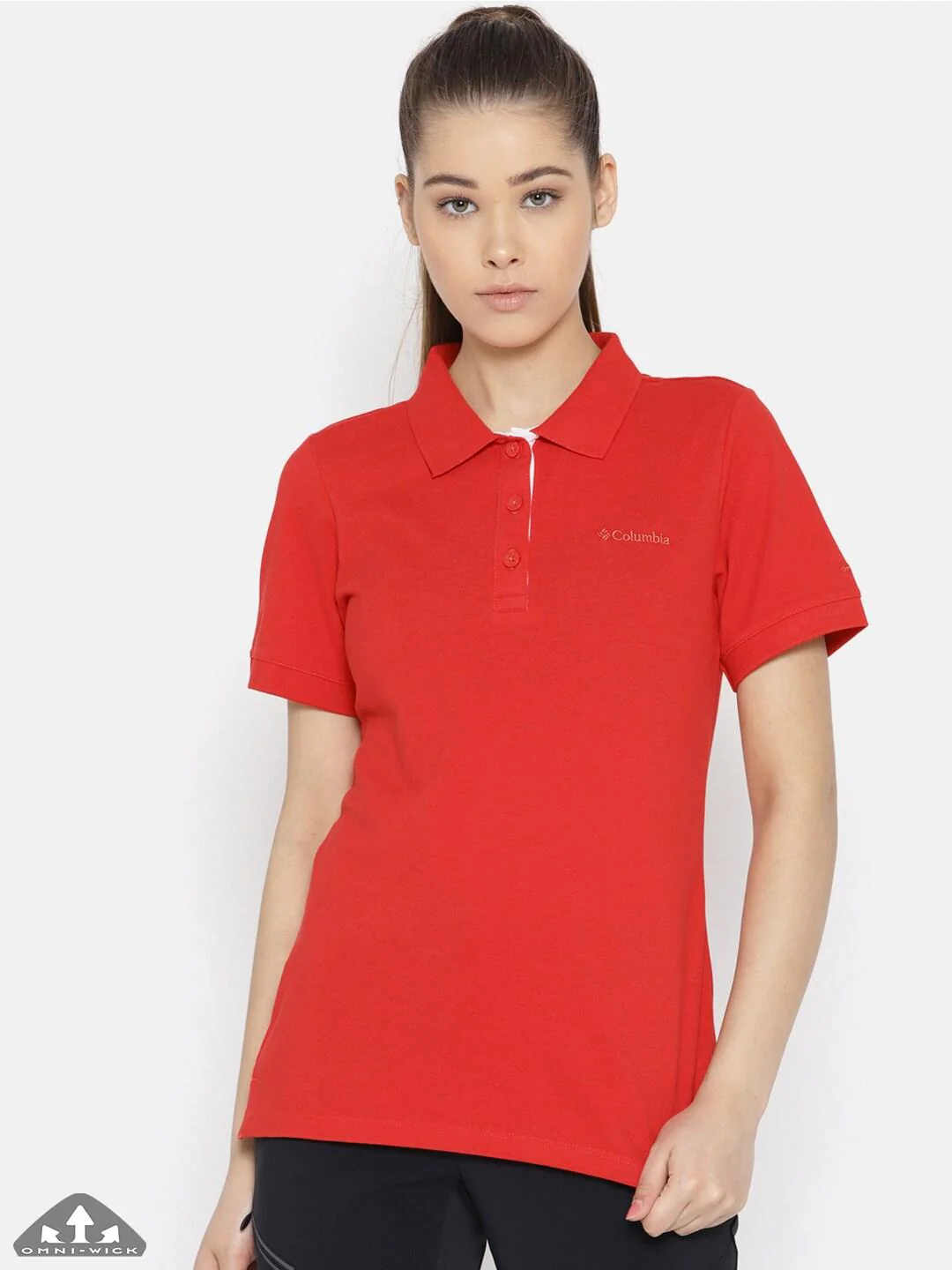 Columbia Women Red Cascade Range Solid Polo (Sun Protection)