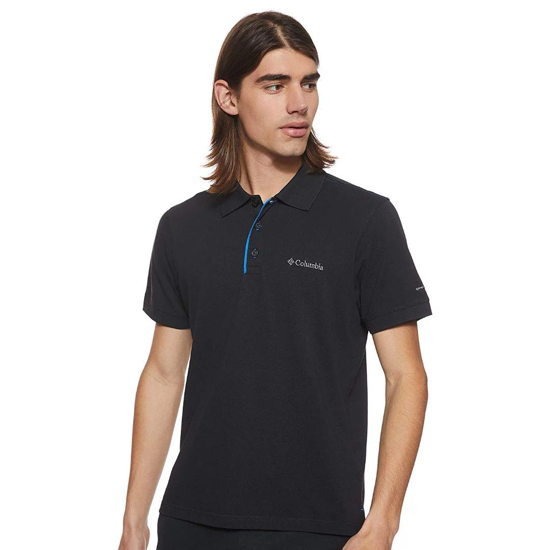 Columbia Men Black Cascade Range Solid Polo (Sun Protection)