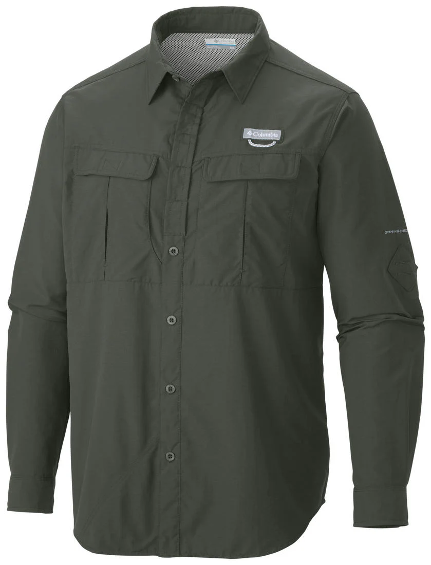 Columbia Men Green Cascades Explorer Long Sleeve Shirt (Sun Protection)