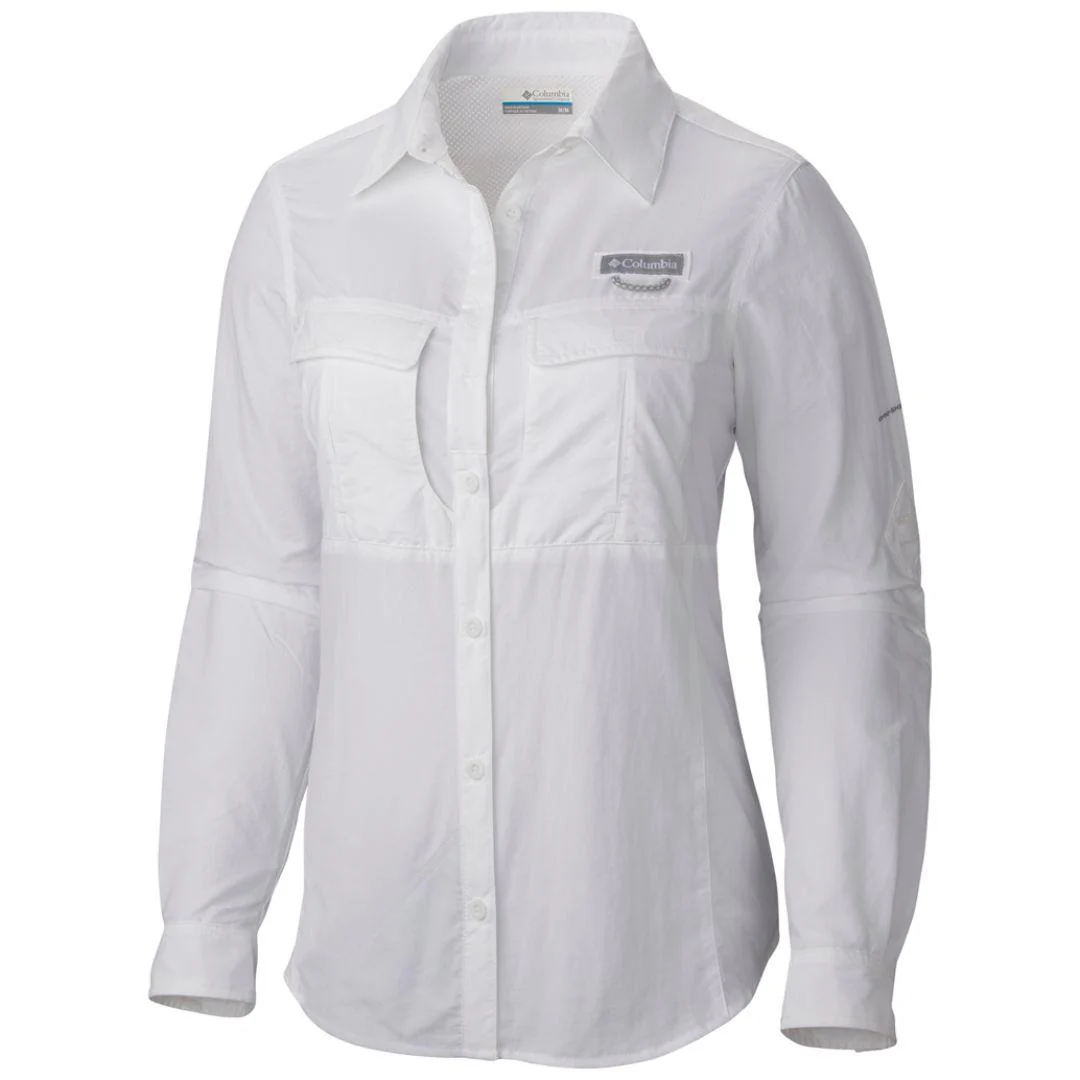 Columbia Women White Cascades Explorer Long Sleeve Shirt (Sun Protection)
