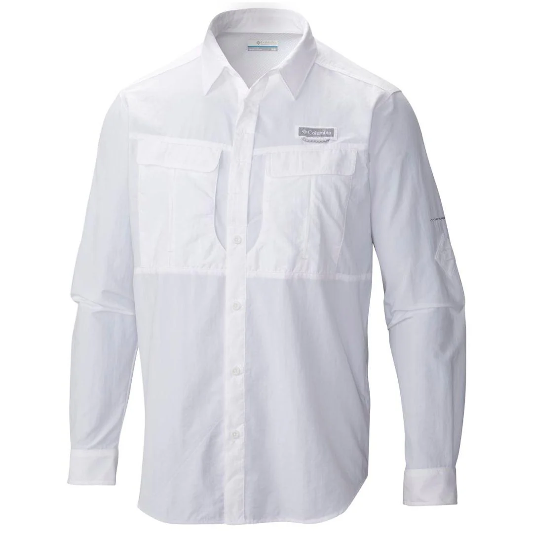 Columbia Men White Cascades Explorer Long Sleeve Shirt (Sun Protection)