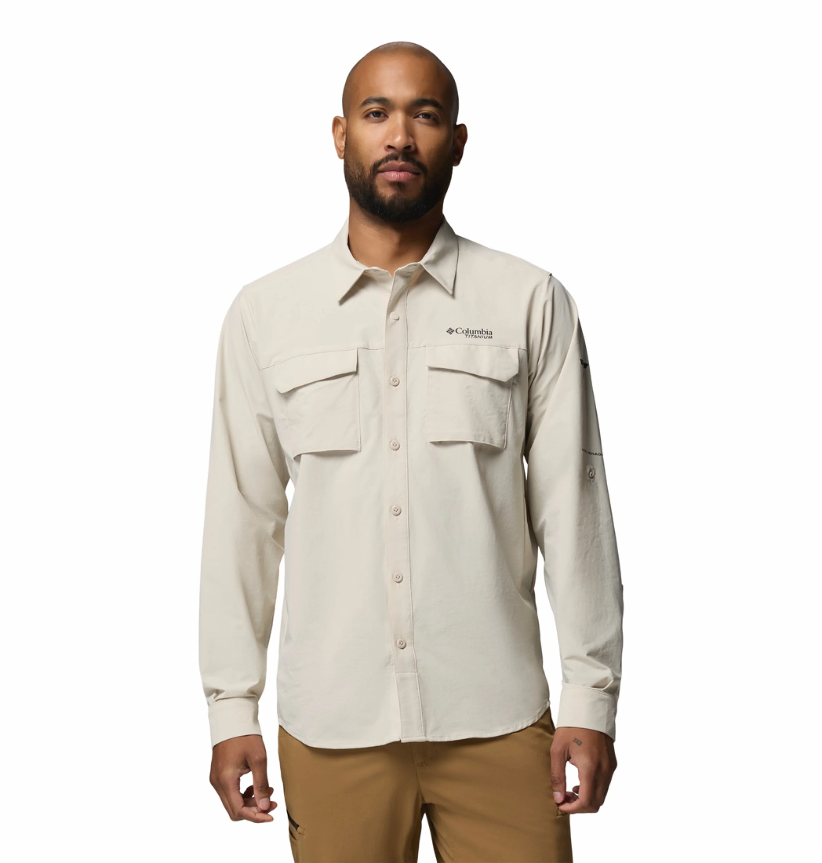 Columbia Men Beige Omni-Shade Silver Ridge Elite Long Sleeve Shirt