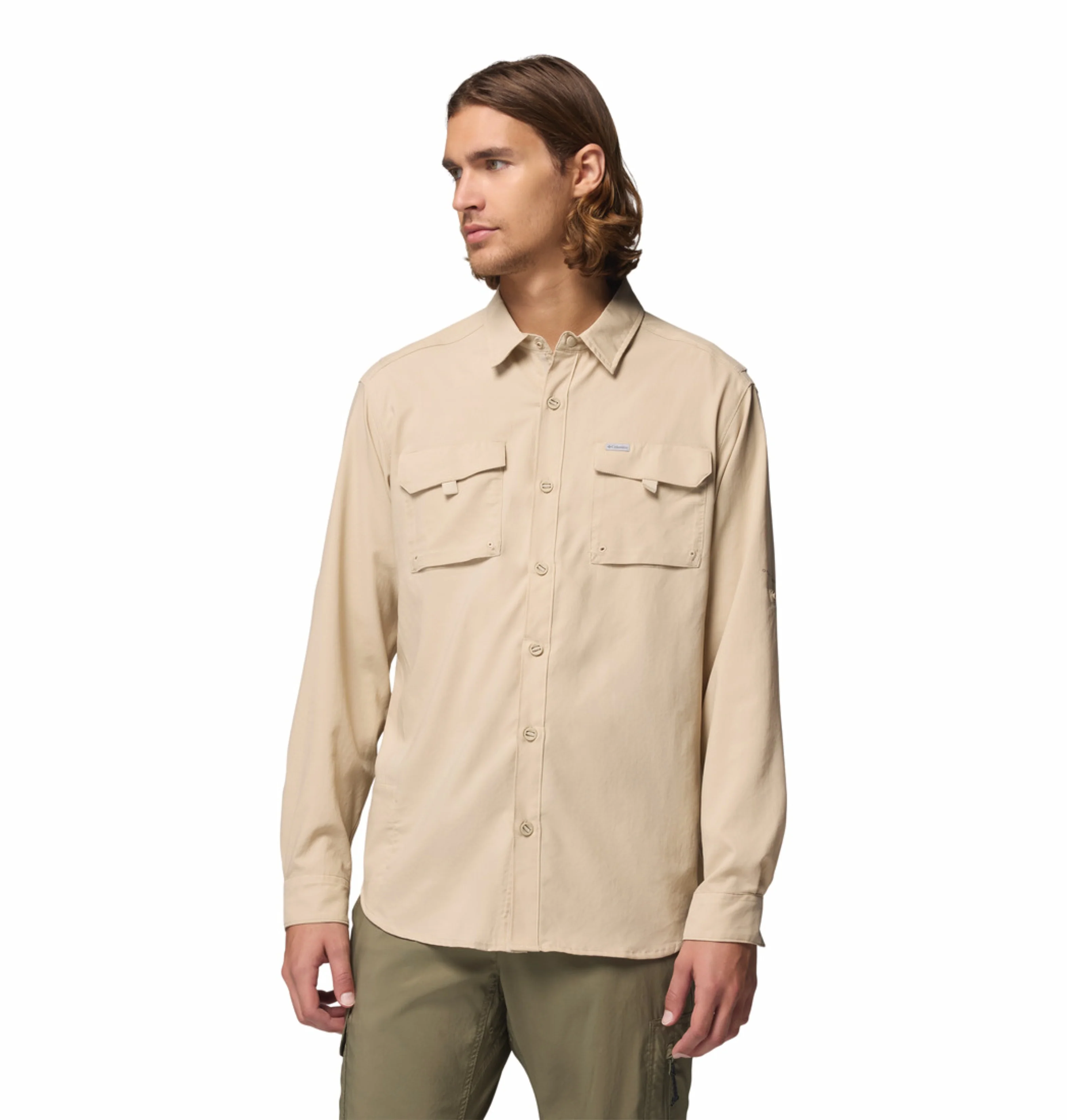 Columbia Men Beige Omni-Shade Silver Ridge Utility II Long Sleeve Shirt