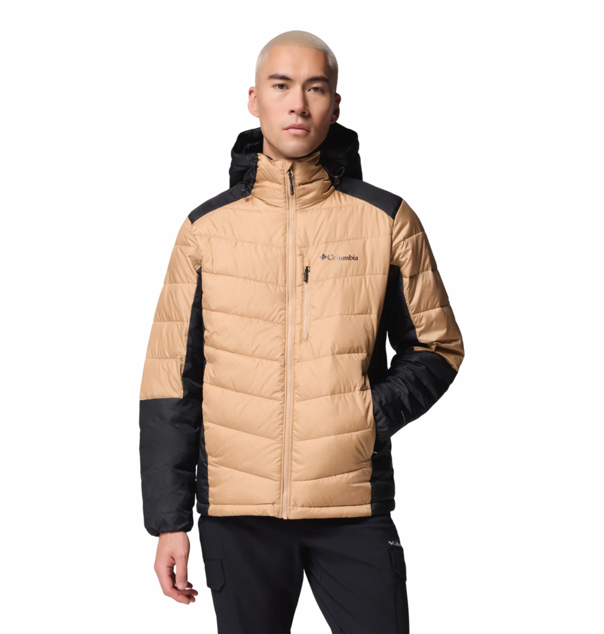 Columbia Men Beige OmniHeat Infinity Labyrinth Loop II Hooded Down Jacket