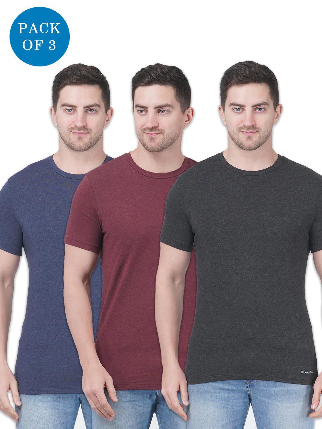 Columbia Men Black Performance Cotton / Stretch Crew-Neck Tee 3 Pack Solid (Non Returnable)