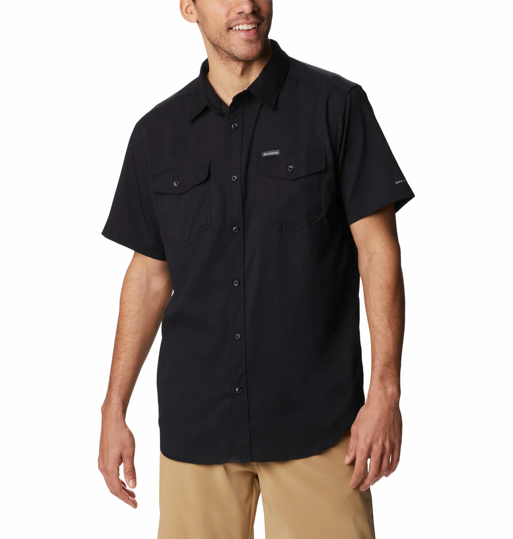 Columbia Men Black Utilizer II Solid Short Sleeve Shirt (Sun Protection)