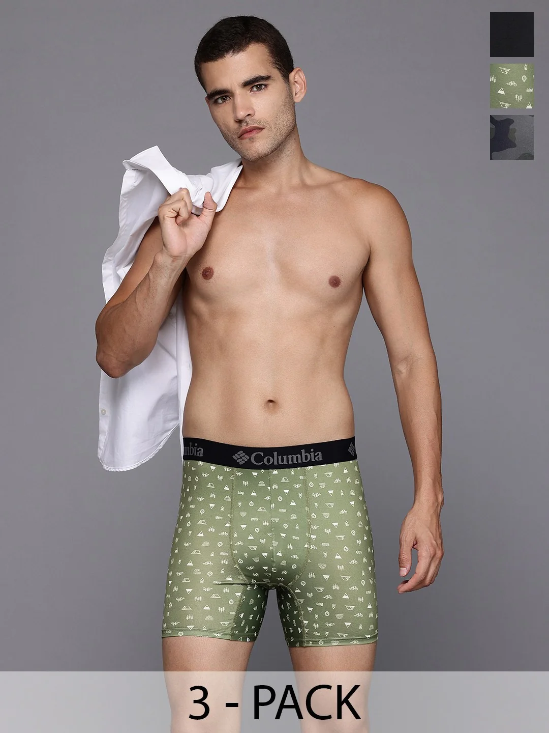 Columbia Men Multi Printed Polyester / Stretch 3 Pack Solid Boxer Brief (Non Returnable)