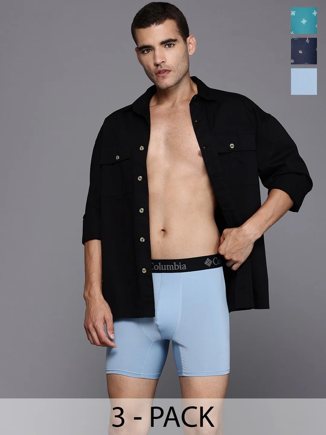 Columbia Men Blue Printed Polyester / Stretch 3 Pack Solid Boxer Brief (Non Returnable)