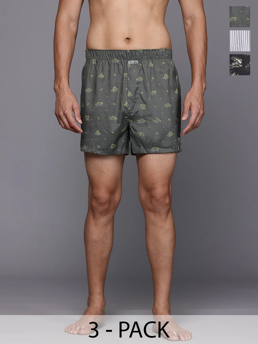 Columbia Men Black PFG 3 Pack Printed Woven Boxer (Non Returnable)