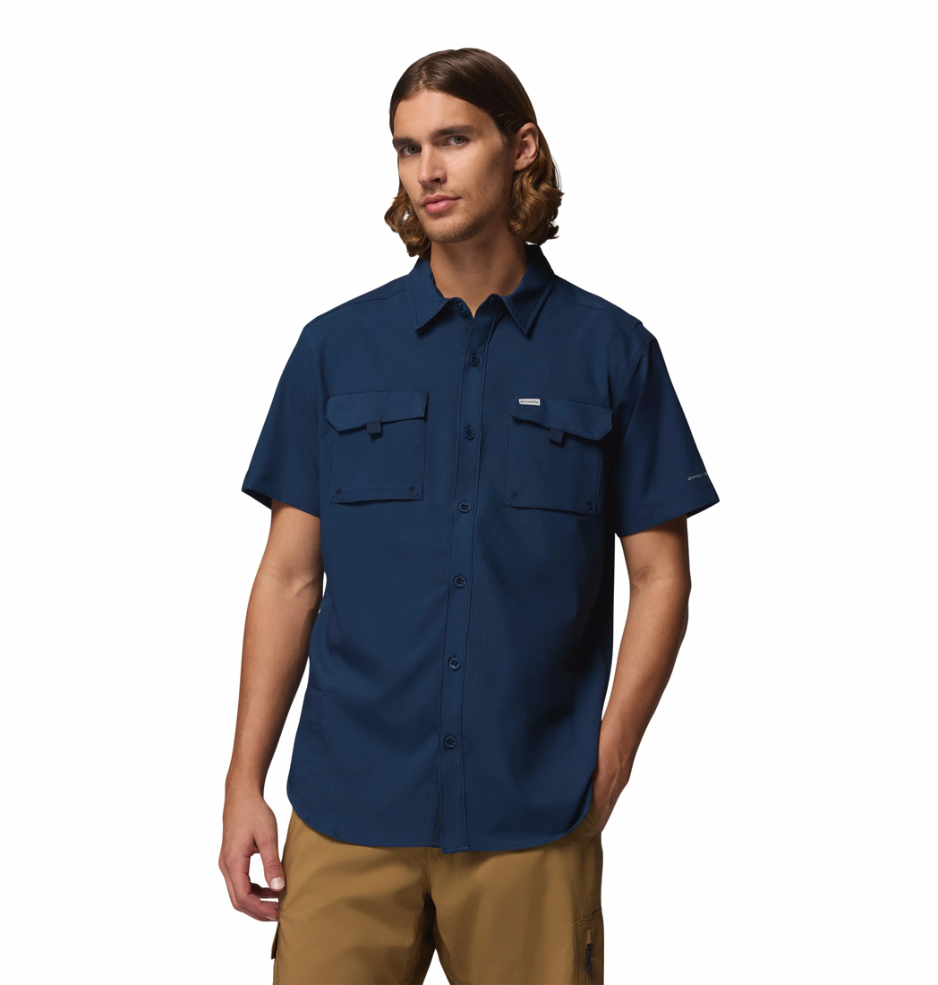 Columbia Men Navy Blue Omni-Shade Silver Ridge Utility II Short Sleeve Shirt