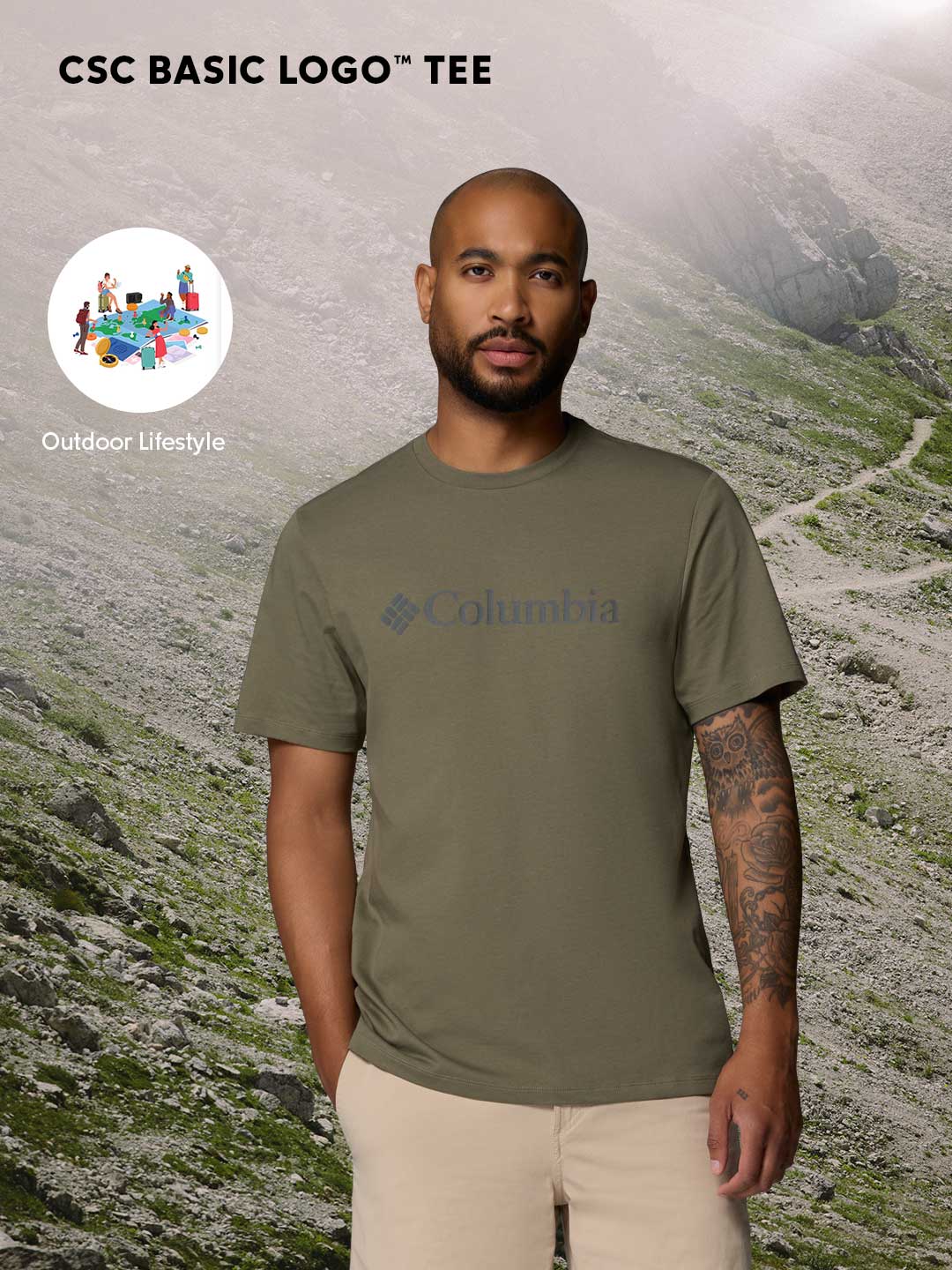 Columbia Men Olive Green CSC Basic Logo Tshirt - Image 2