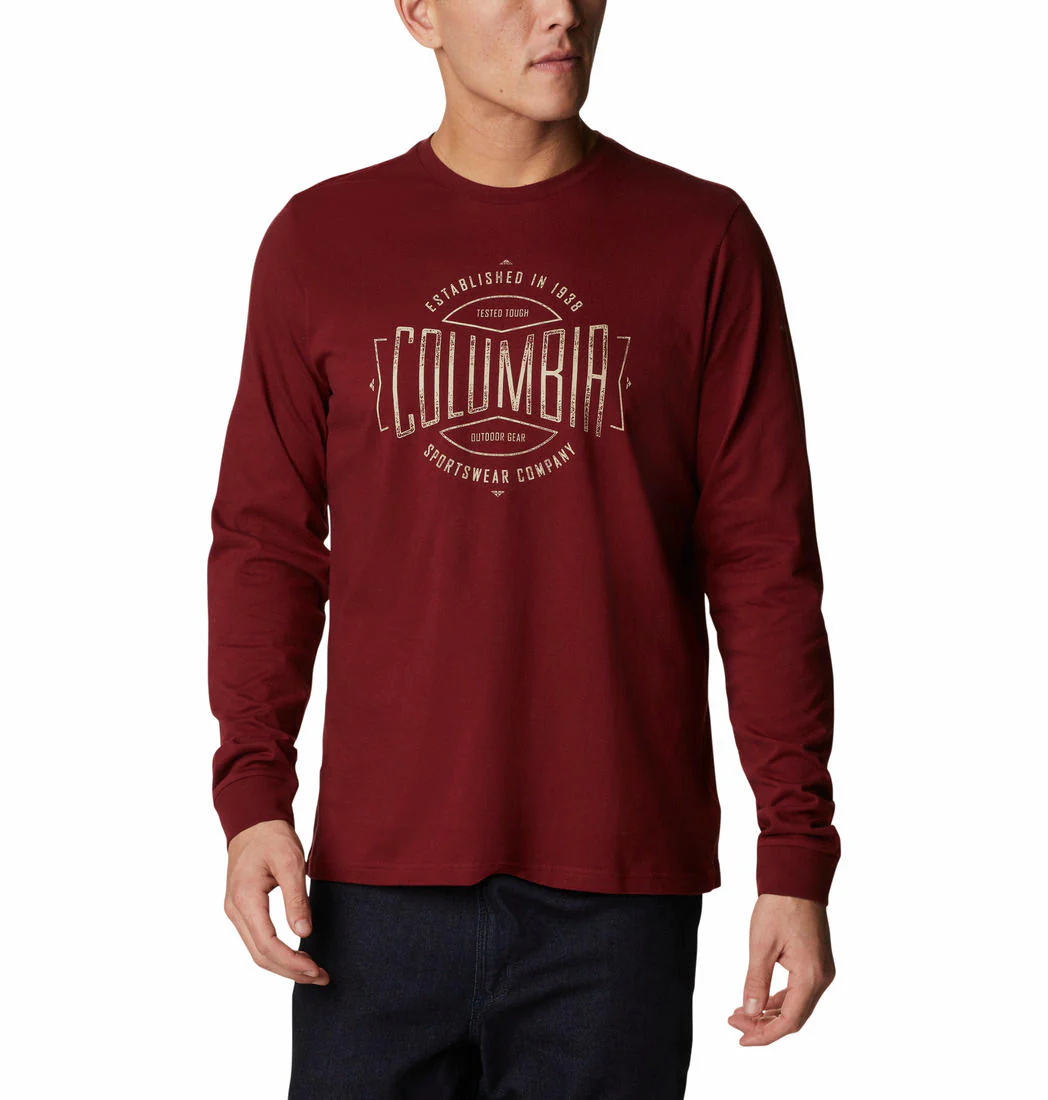 Columbia Men Red Brighton Woods Graphic Long Sleeve