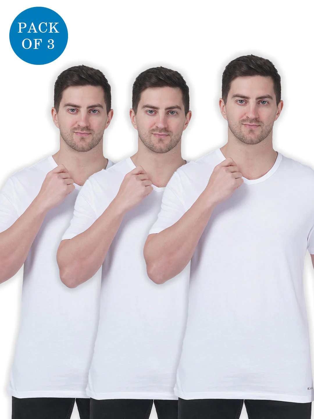Columbia Men White 100% Pure Cotton V-Neck Tee Classic Fit 3 Pack Solid (Non Returnable)