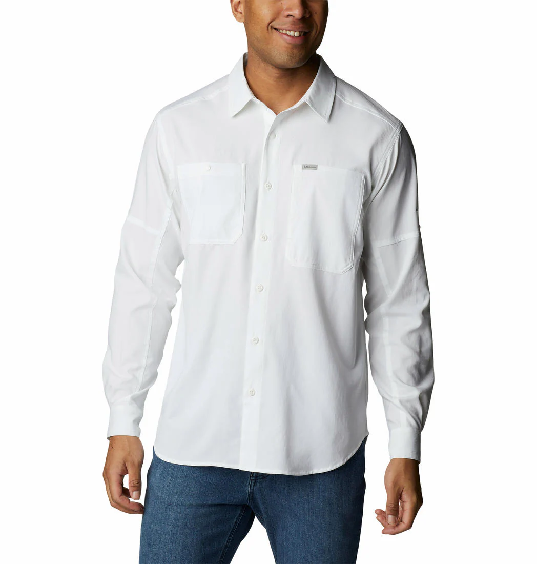 Columbia Men White Silver Ridge Utility Lite Long Sleeve (Sun Protection)