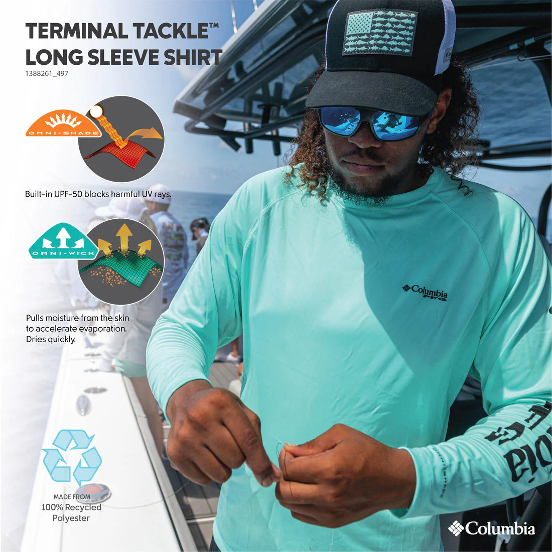 Columbia Men Blue Terminal Tackle LS Shirt (Sun Protection)