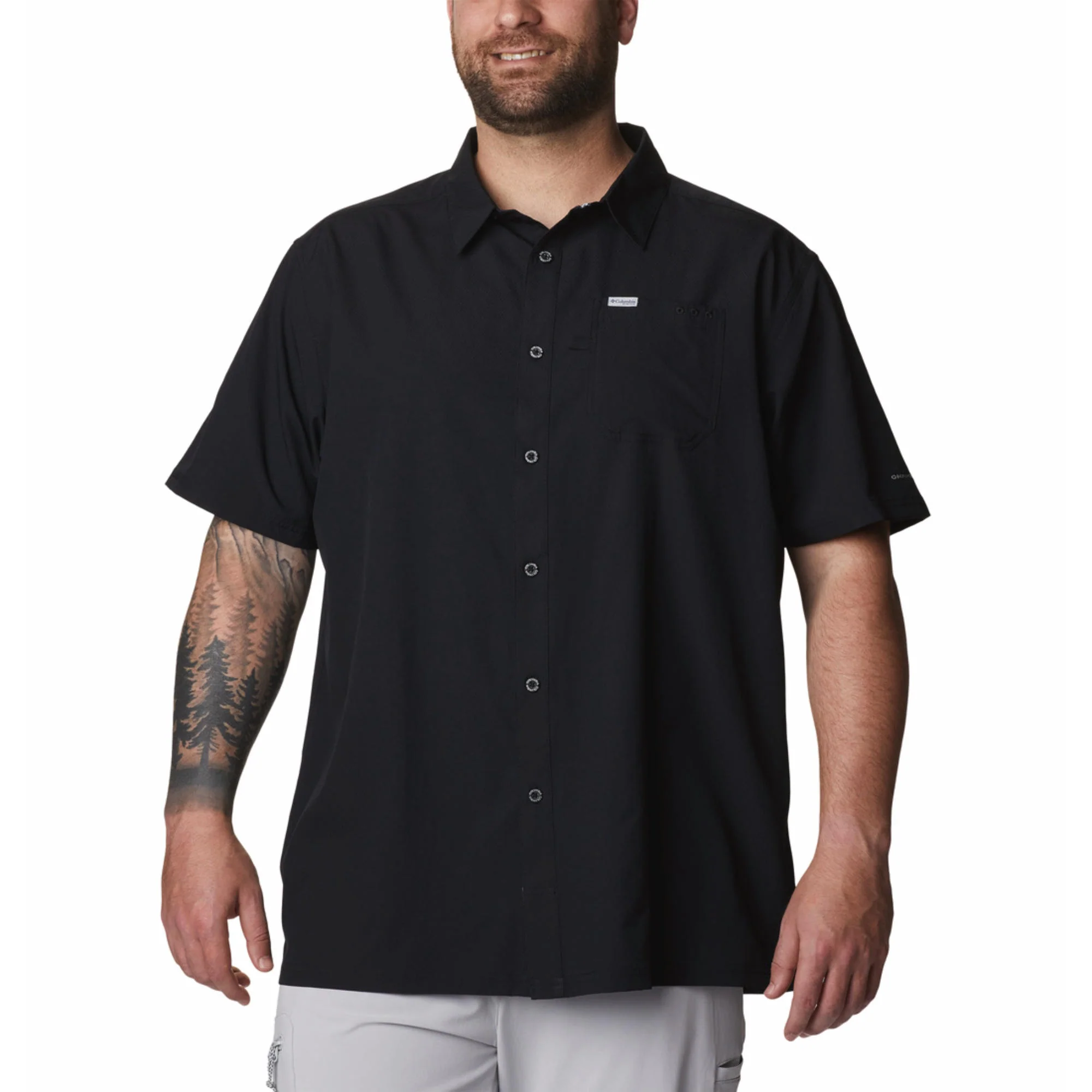 Columbia Men Black Slack Tide Camp Shirt (Sun Protection)