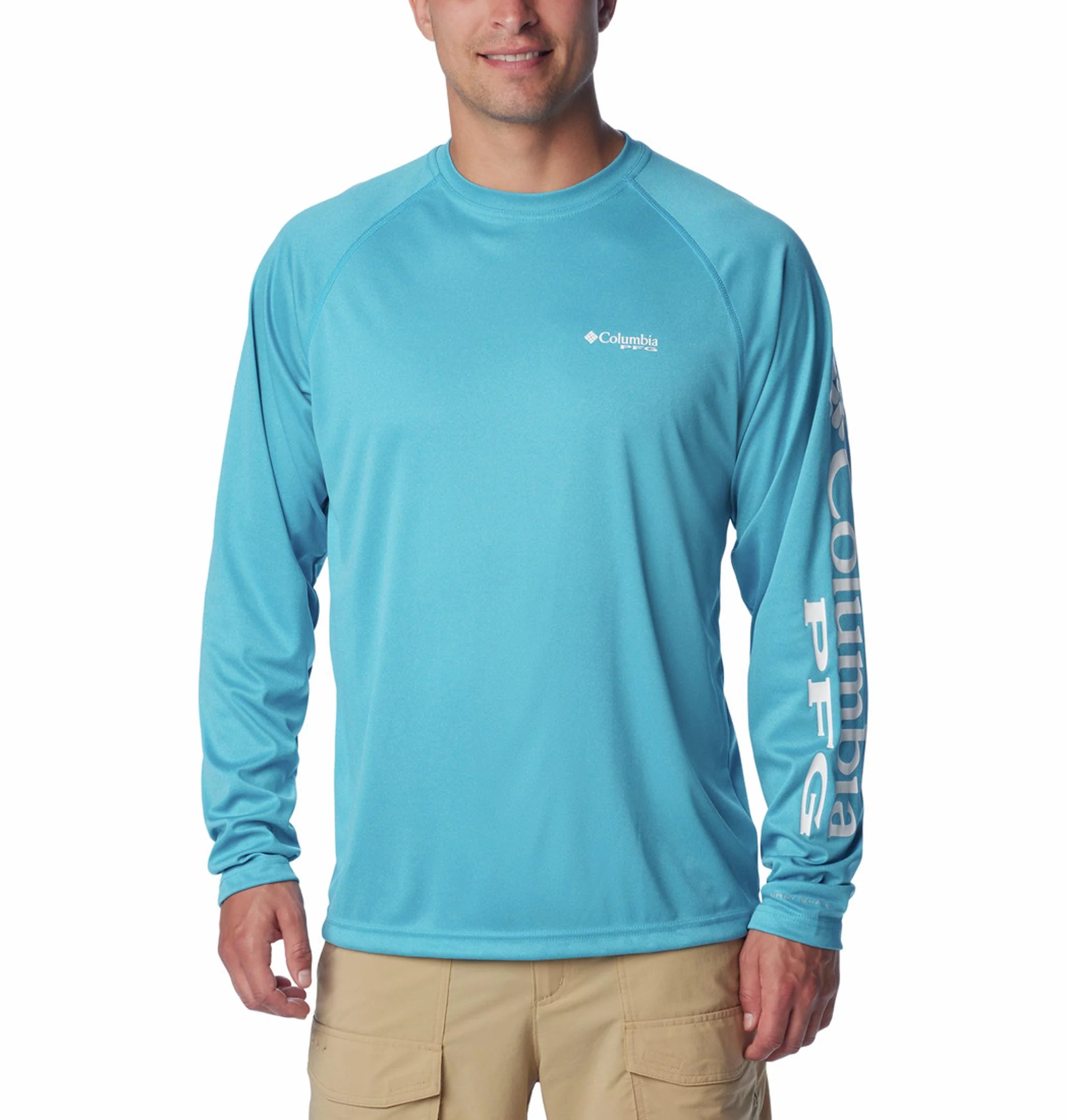 Columbia Men Blue Terminal Tackle Heather LS Shirt (Sun Protection)