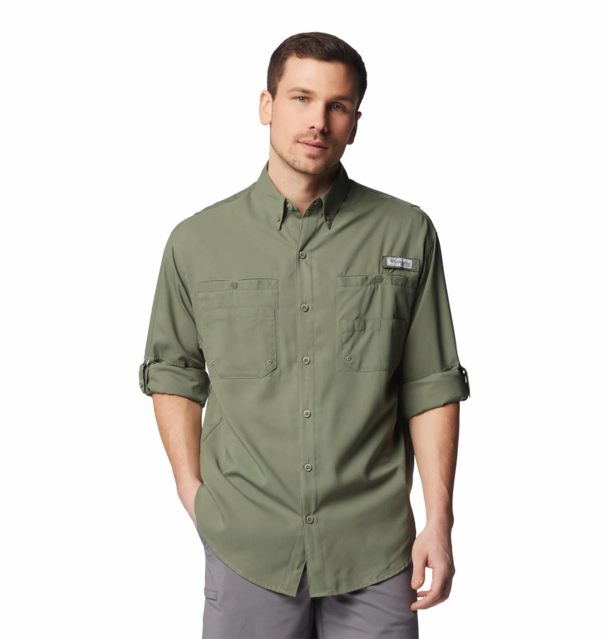 Columbia Men Green Tamiami II LS Shirt (Sun Protection)
