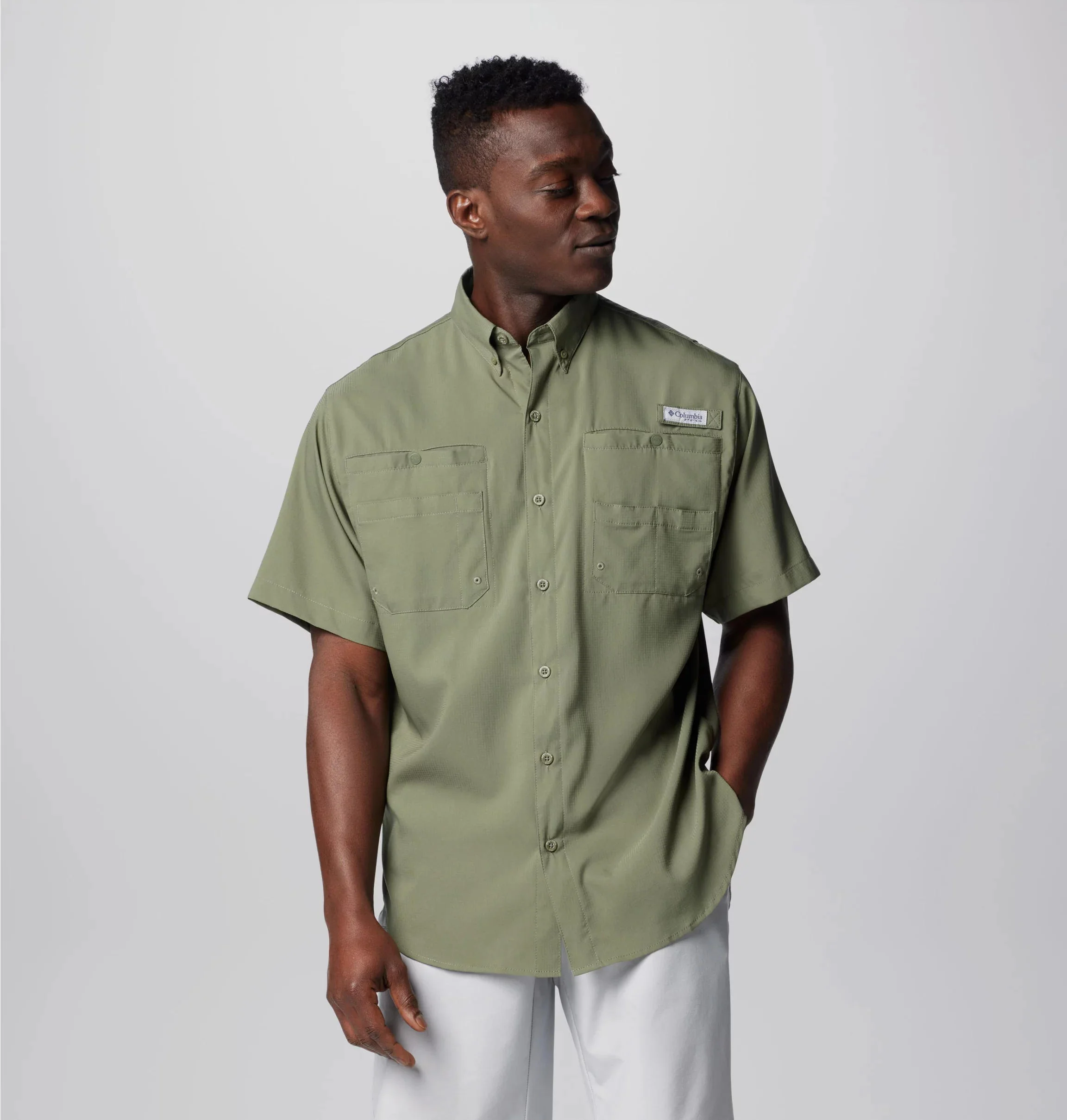 Columbia Men Green Tamiami II SS Shirt (Sun Protection)