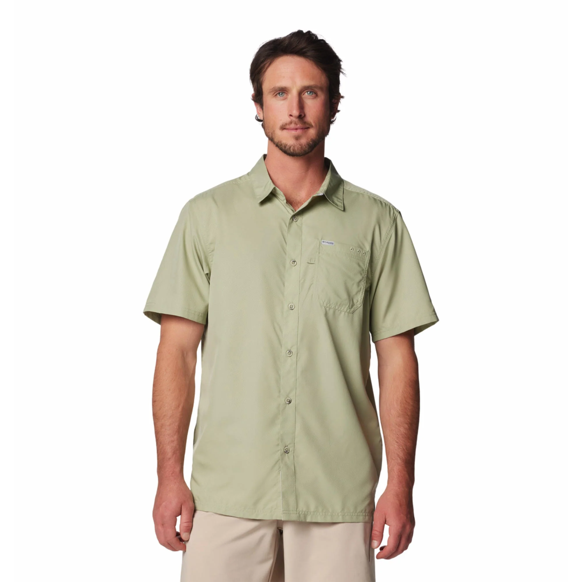 Columbia Men Green Slack Tide Camp Shirt (Sun Protection)