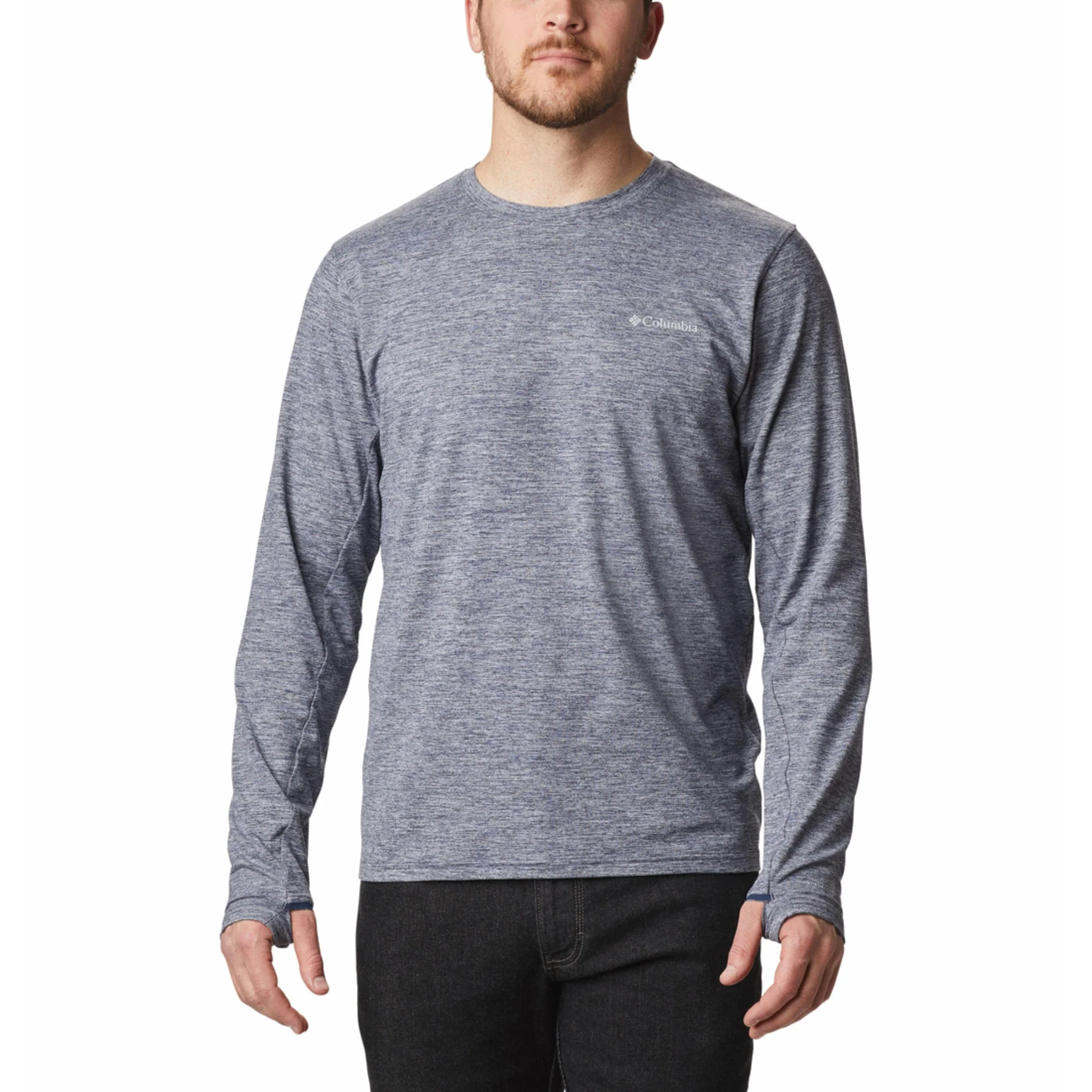 Columbia Men Blue Tech Trail Long Sleeve Crew II (Sun Protection)