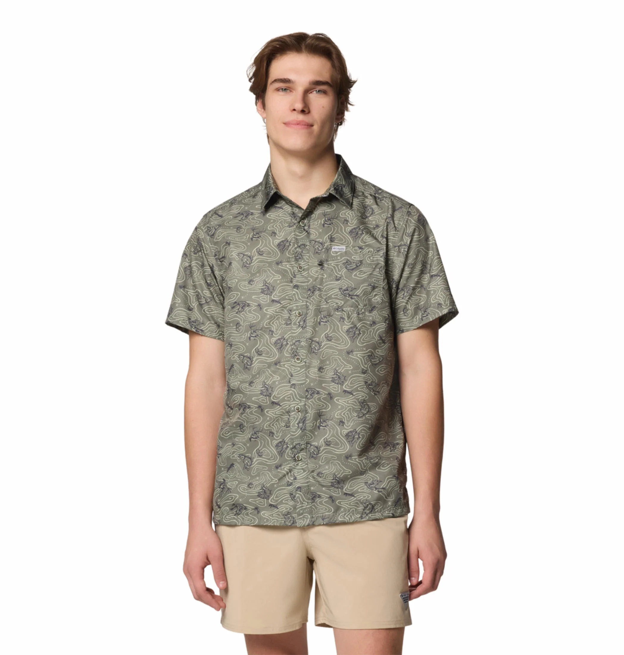 Columbia Men Green Super Slack Tide Camp Shirt (Sun Protection)