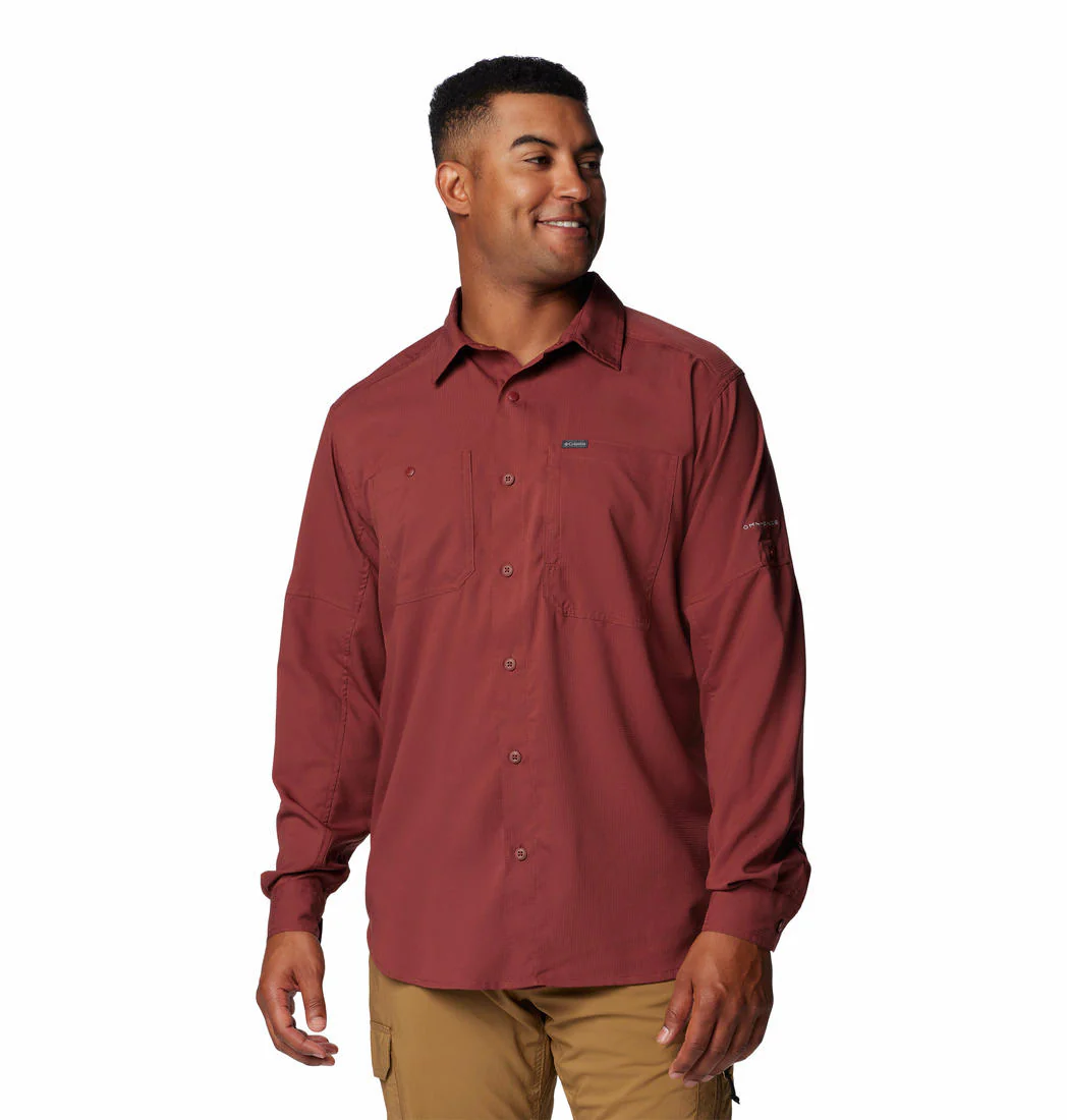 Columbia Men Red Silver Ridge Utility Lite Long Sleeve (Sun Protection)