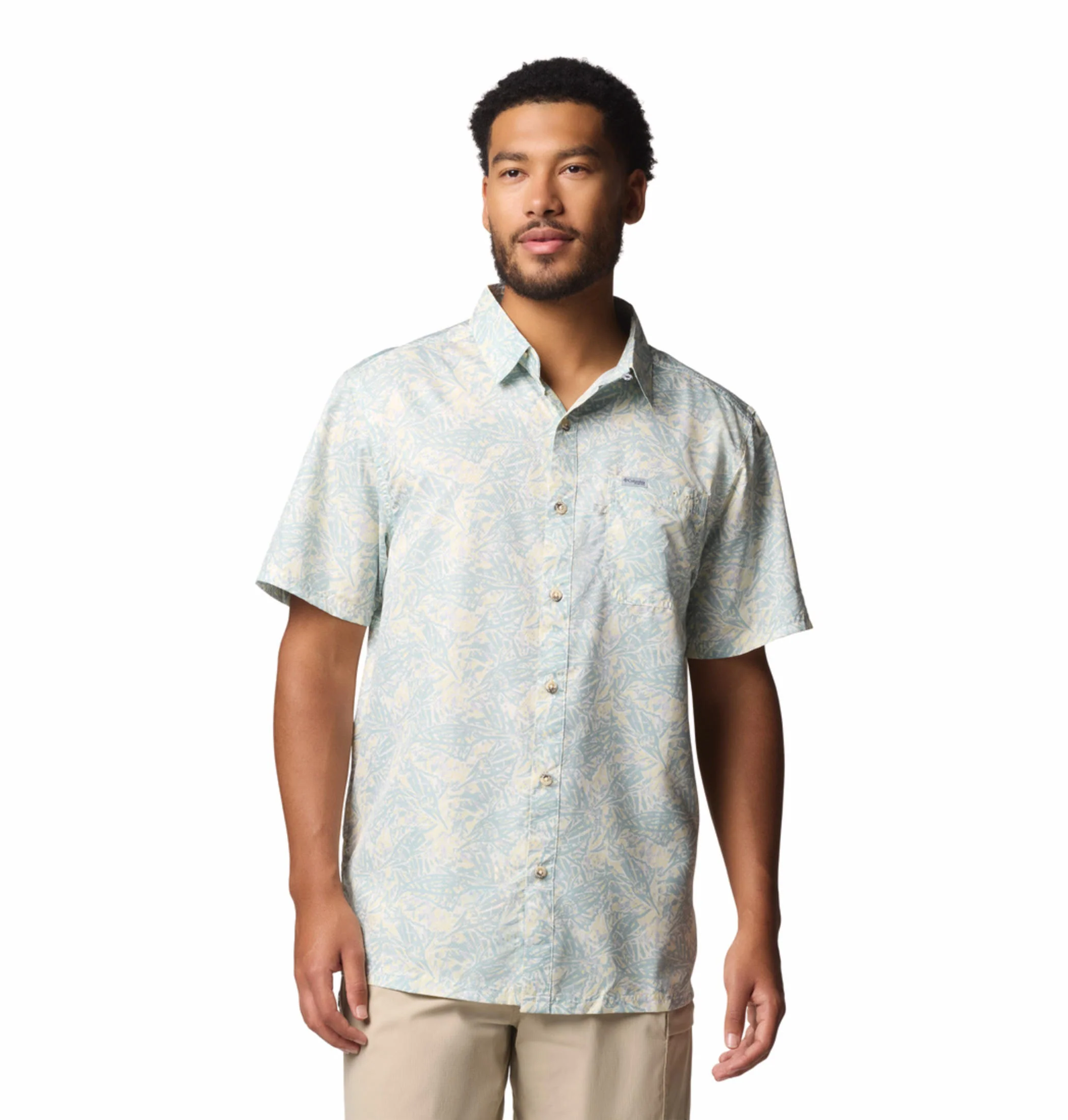 Columbia Men Yellow Super Slack Tide Camp Shirt (Sun Protection)