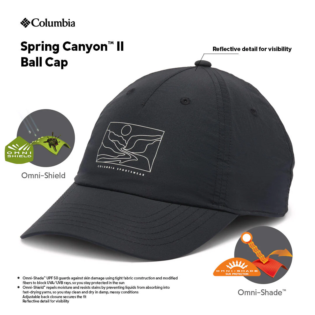 Columbia Unisex Black Spring Canyon II Ball Cap (Sun Protection)