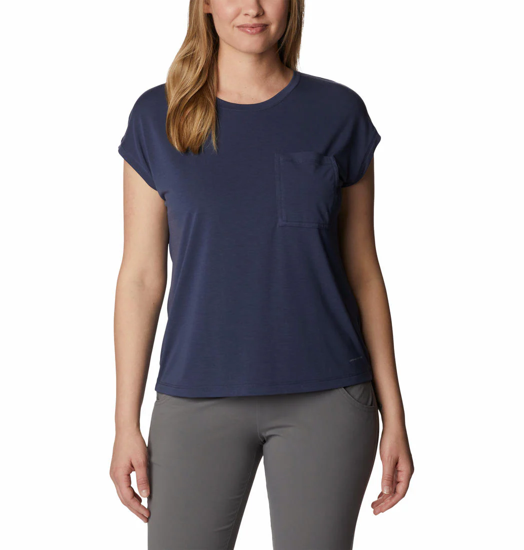 Columbia Women Navy Blue Boundless Trek Short Sleeve Tee