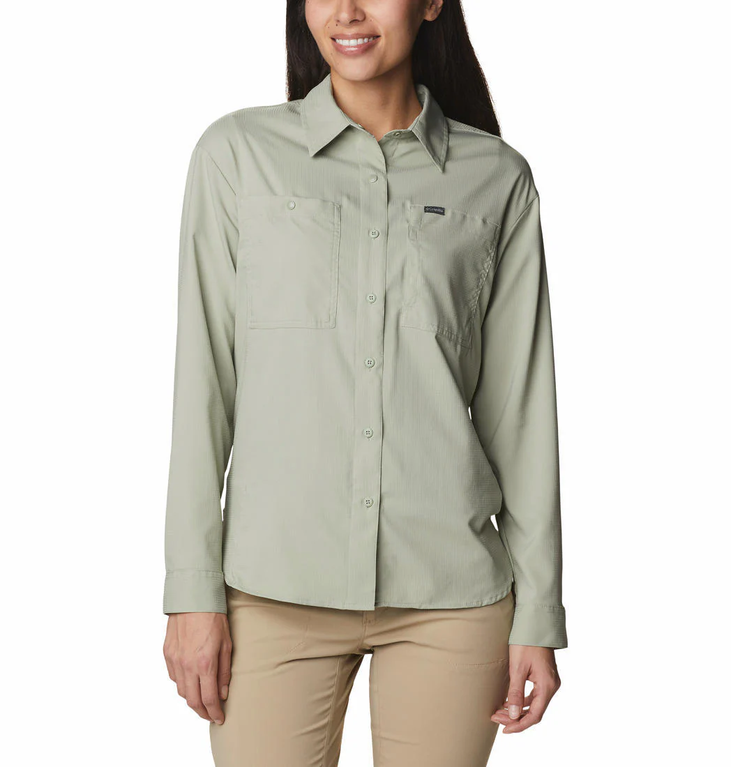Columbia Women Green Silver Ridge Utility LS Shirt (Sun Protection)