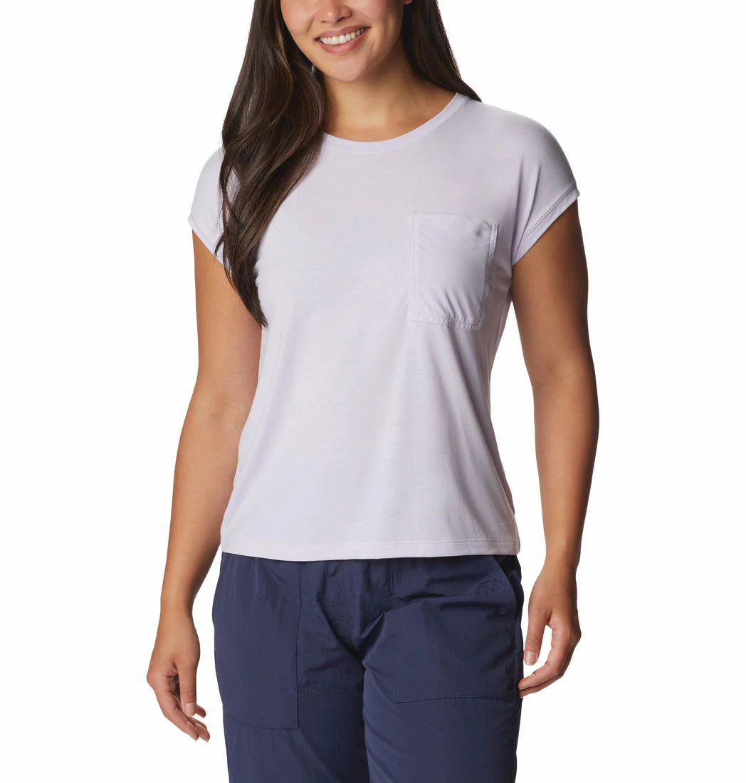 Columbia Women Purple Boundless Trek Short Sleeve Tee