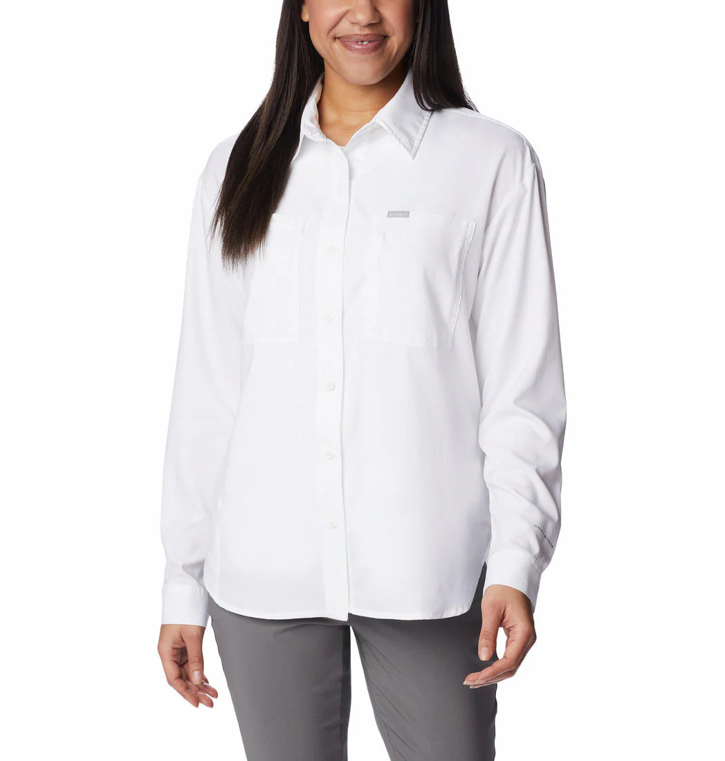 Columbia Women White Silver Ridge Utility LS Shirt (Sun Protection)