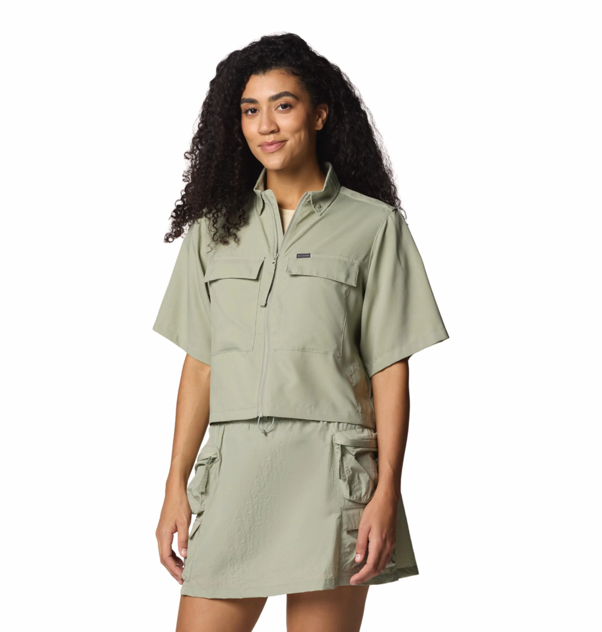 Columbia Women Green Elevated View Utility SS (Sun Protection)