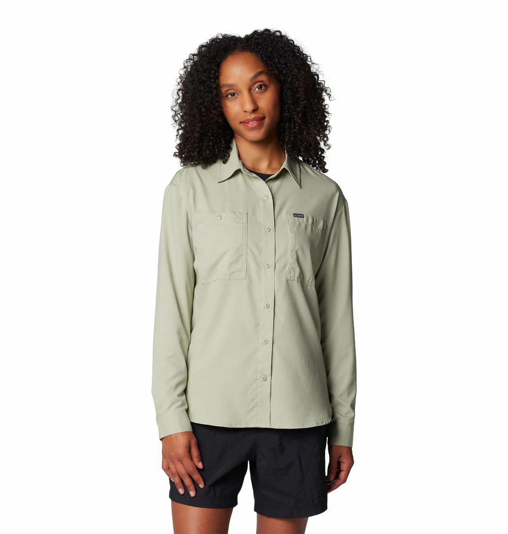 Columbia Women Green Silver Ridge Utility LS Shirt (Sun Protection)