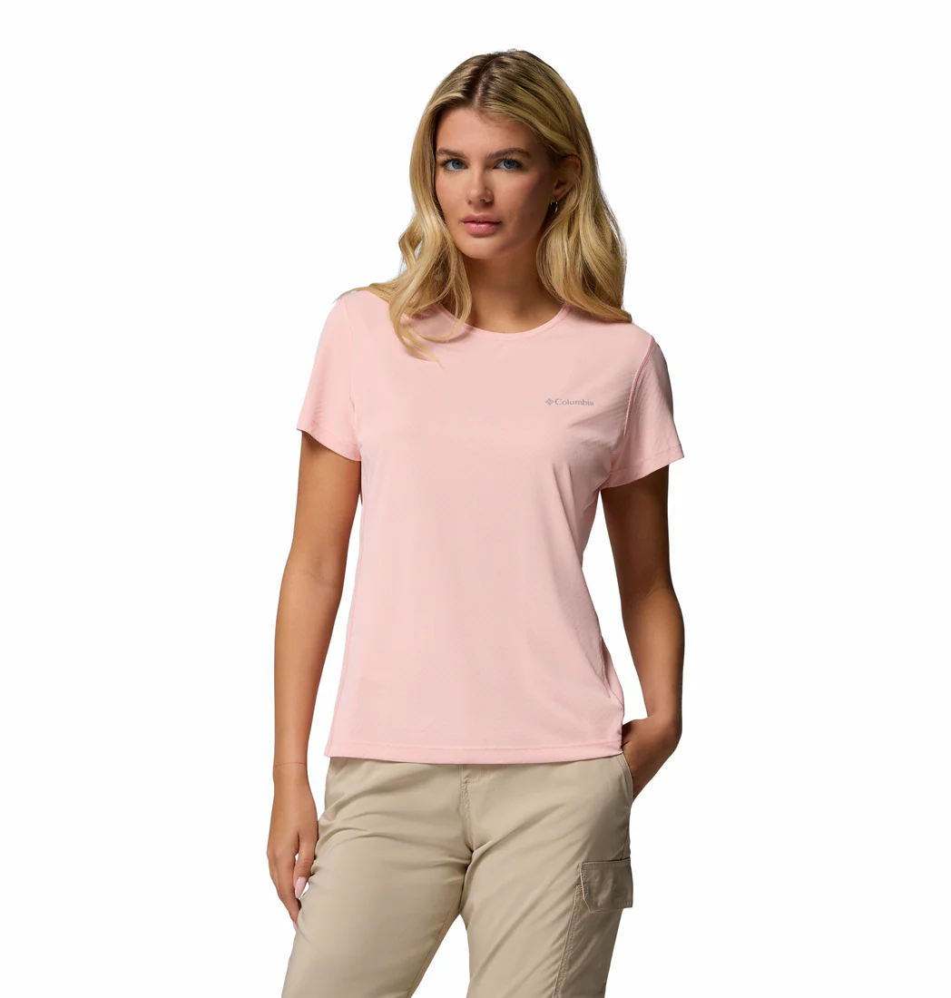 Columbia Women Pink Zero Rules Light SS Crew (Sun Protection)