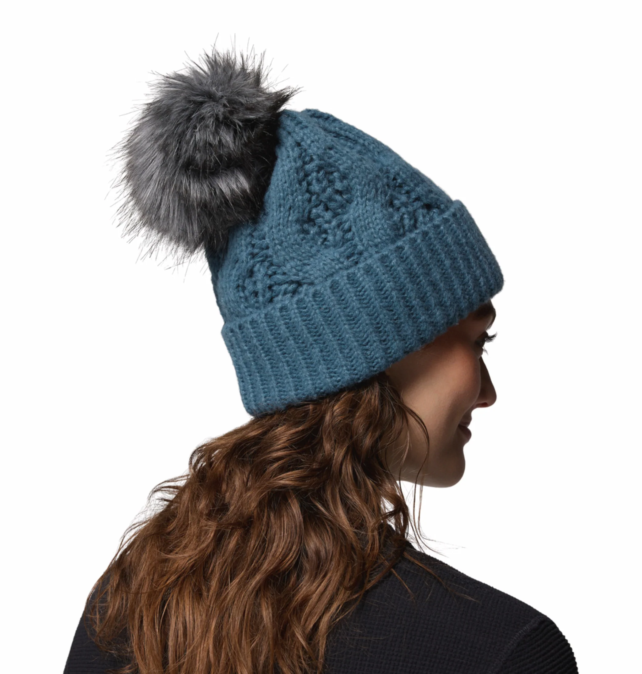 Columbia Womens Teal Boundless Days Cable Knit Pom Beanie - Image 4