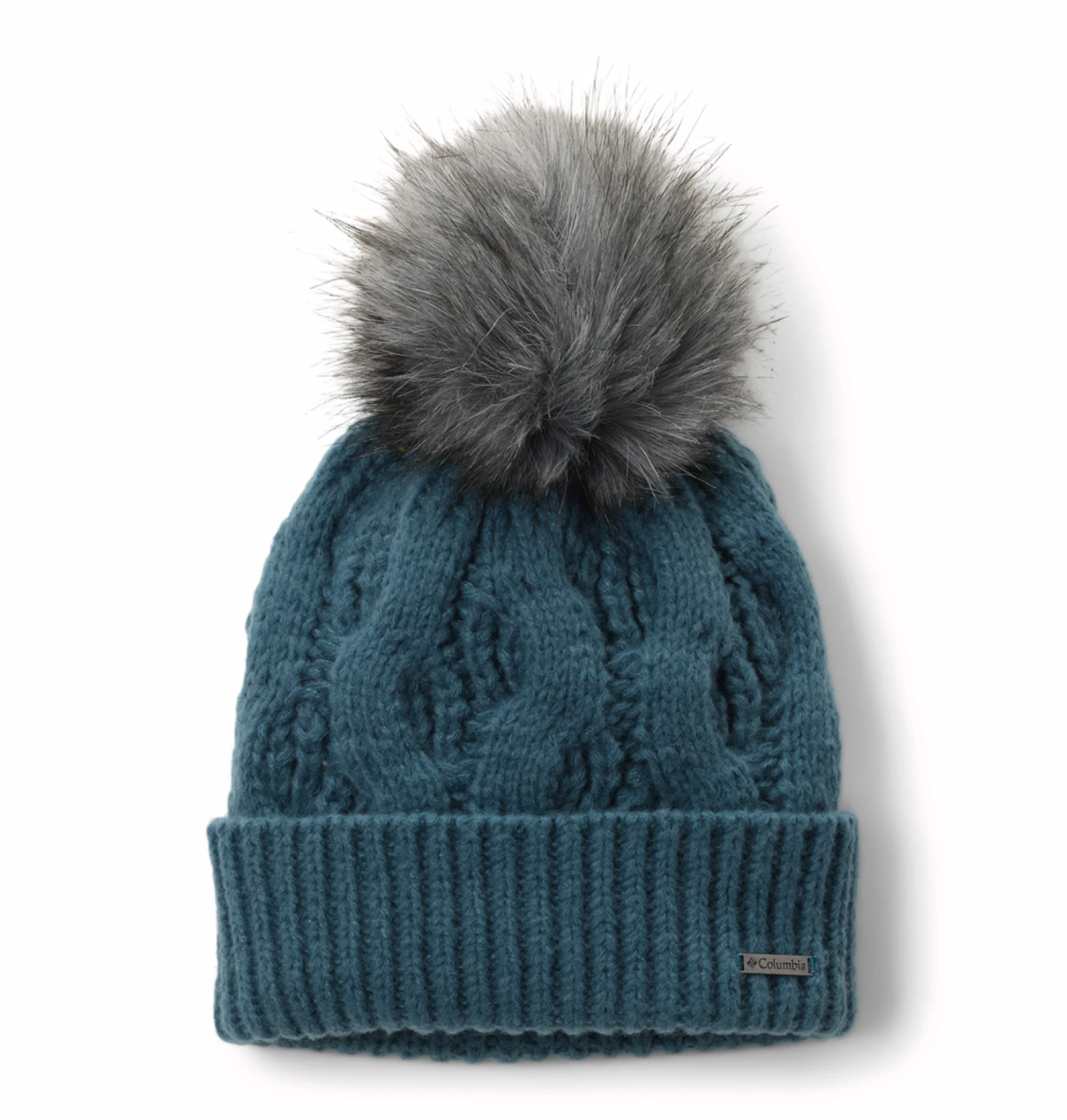 Columbia Womens Teal Boundless Days Cable Knit Pom Beanie - Image 5