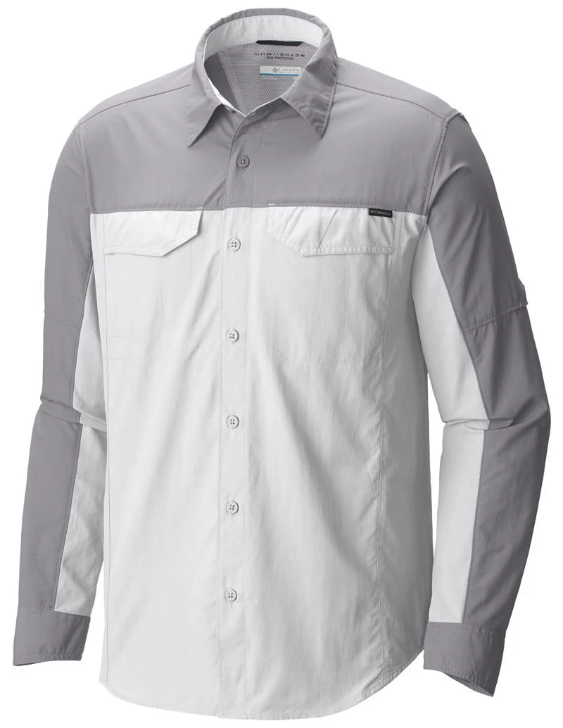 Columbia Men White Silver Ridge Blocked Long Sleeve Shirt (Sun Protection)