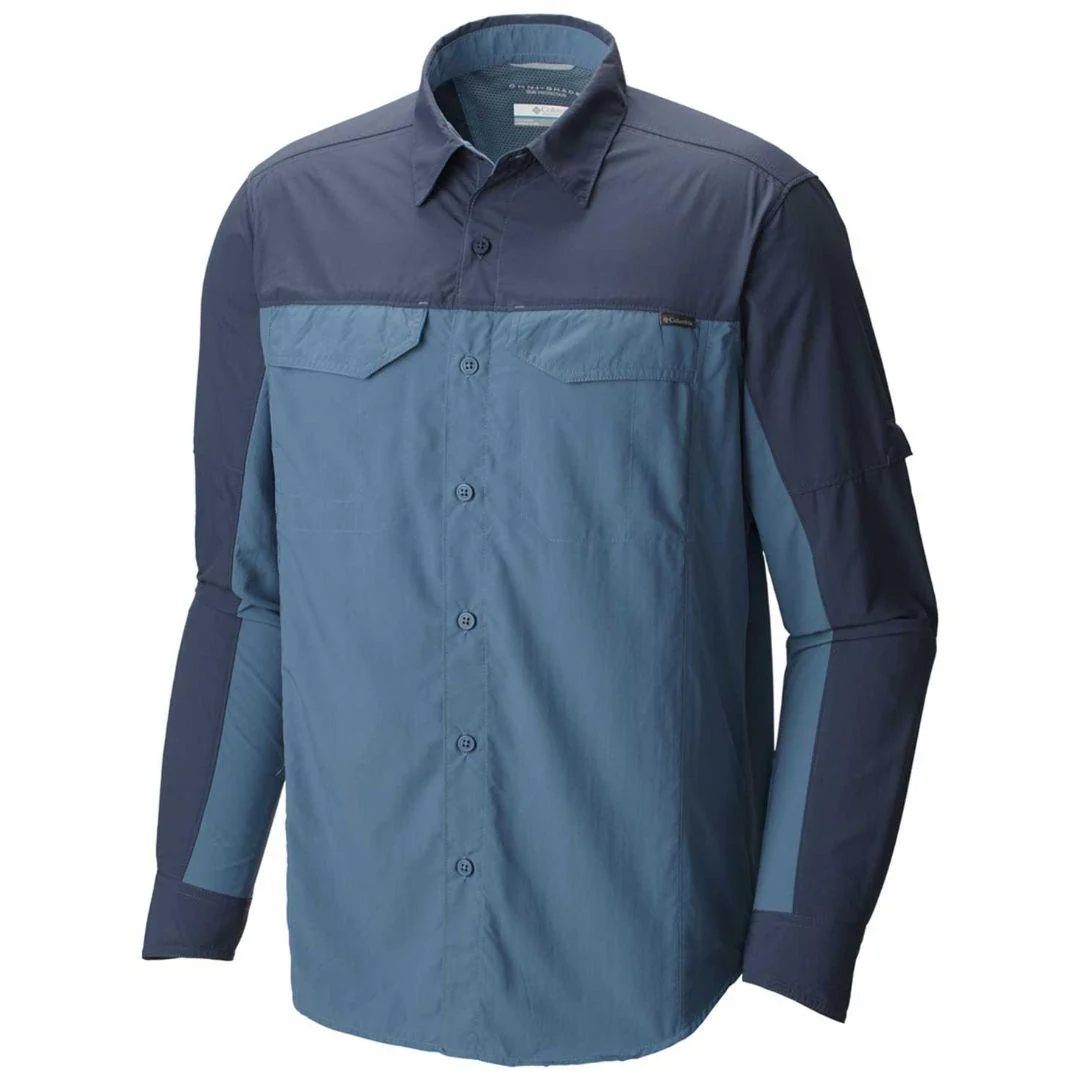 Columbia Men Blue Silver Ridge Blocked Long Sleeve Shirt (Sun Protection)