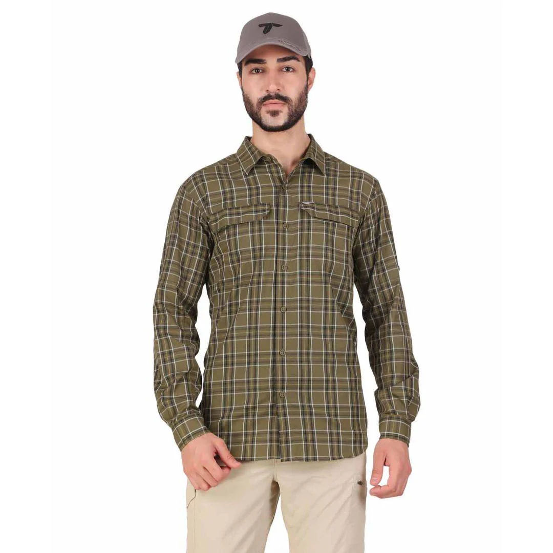 Columbia Men Green Silver Ridge 2.0 Plaid L/S Shirt (Sun Protection)