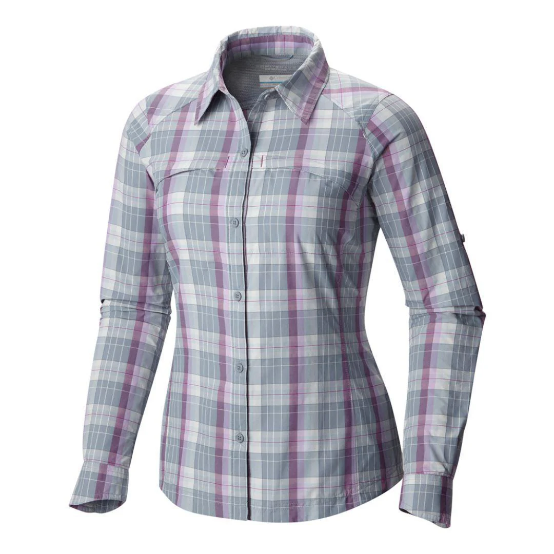 Columbia Women Purple Silver Ridge Plaid Long Sleeve Shirt (Sun Protection)