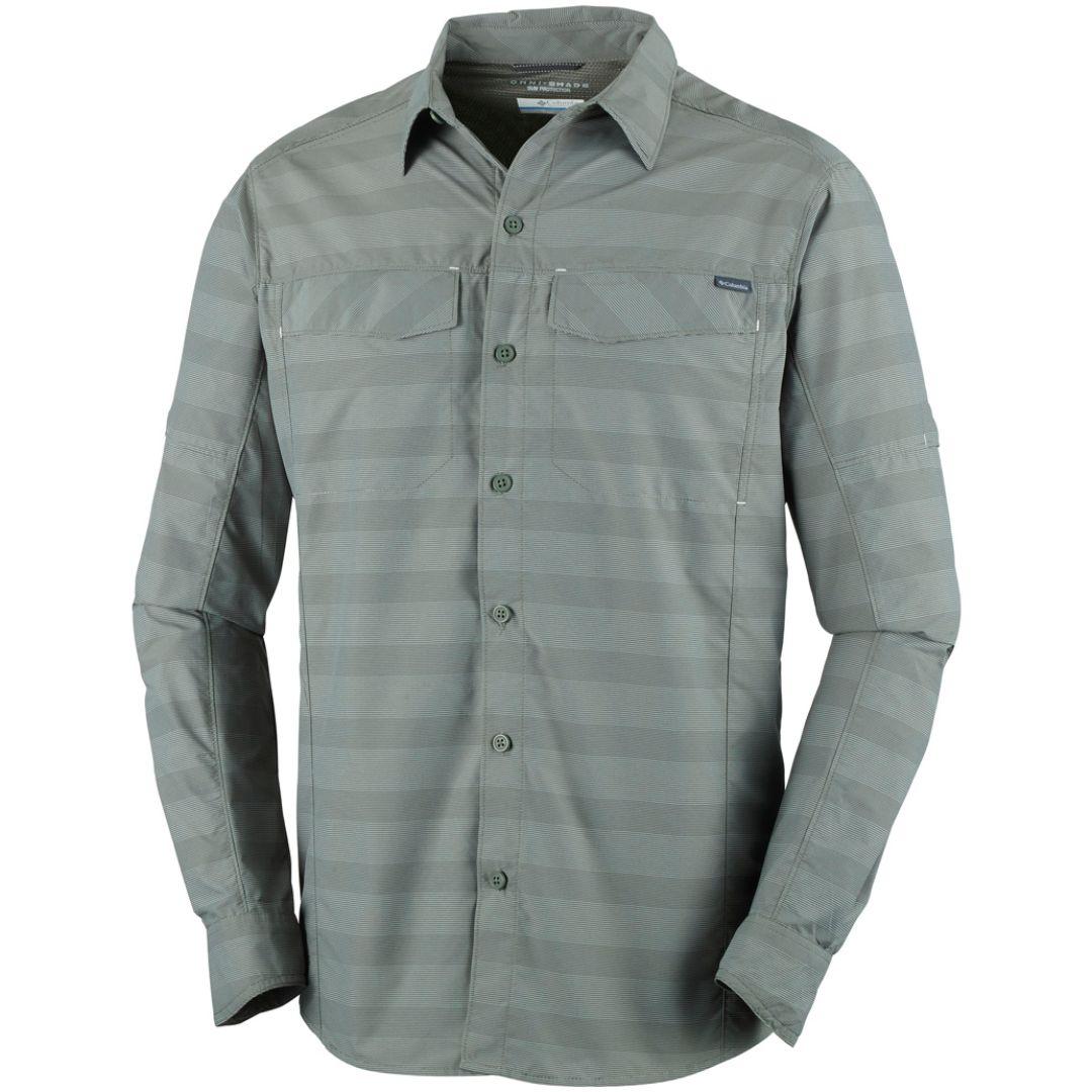 Columbia Men Green Silver Ridge Plaid Long Sleeve Shirt (Sun Protection)