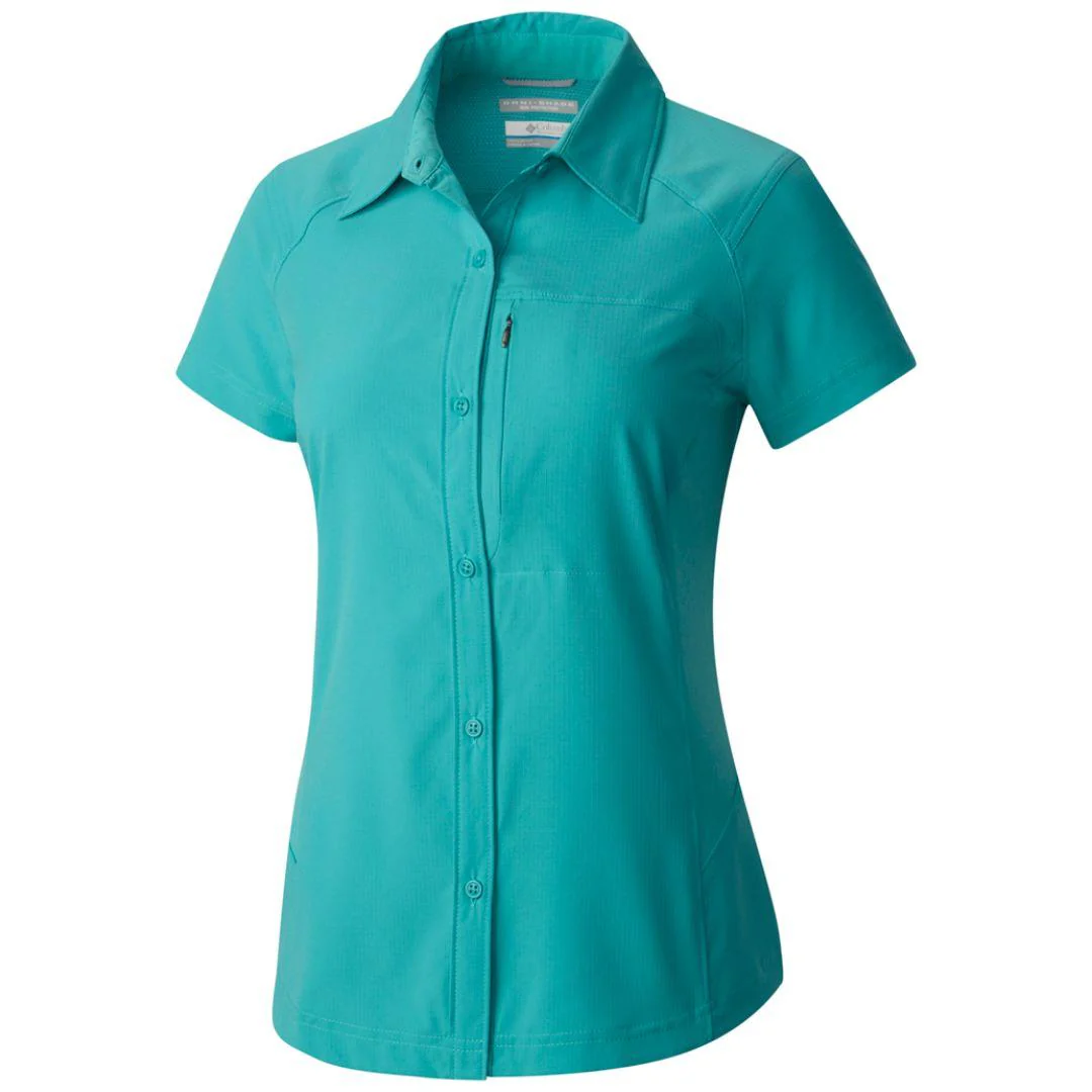 Columbia Women Green Silver Ridge Short Sleeve Shirt (Sun Protection)