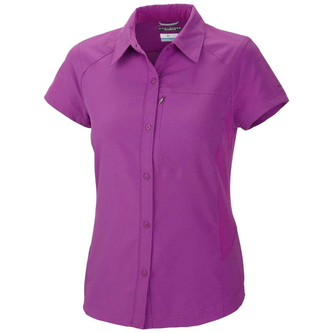 Columbia Women Purple Silver Ridge Short Sleeve Shirt (Sun Protection)