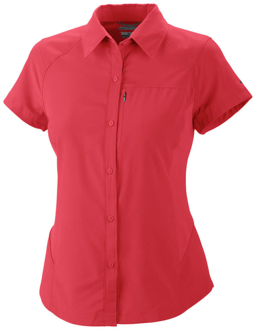 Columbia Women Red Silver Ridge Short Sleeve Shirt (Sun Protection)