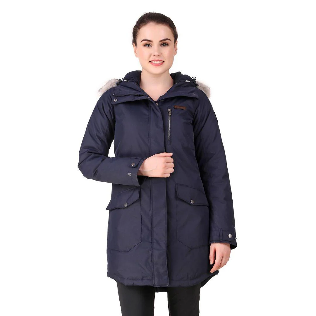 Columbia Women Navy Blue Suttle Mountain Long Insulated Jacket