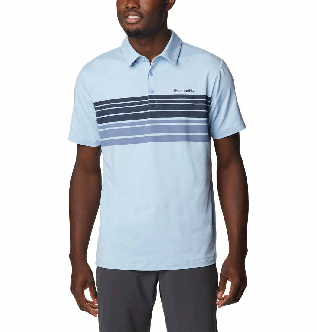 Columbia Men Blue Tech Trail Novelty Polo (Sun Protection)