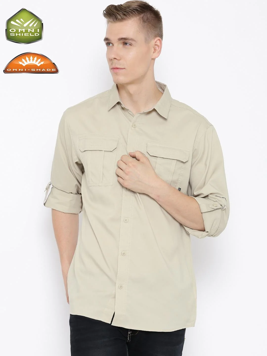 Columbia Men Beige Voyager II Long Sleeve Shirt (Sun Protection)